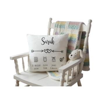 Babykissen - Kissenbezug 40x40 cm weiß - personalisiert - Kissenhülle - Geschenkidee zur Geburt - Kissen mit Namen und Geburtsdaten - Artikel Nr. 1100091